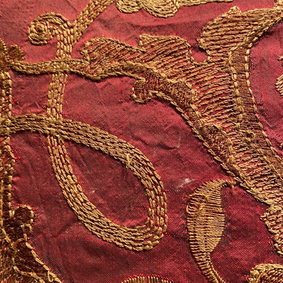 Red and tan silk down feather pillow - Picture 4 of 7